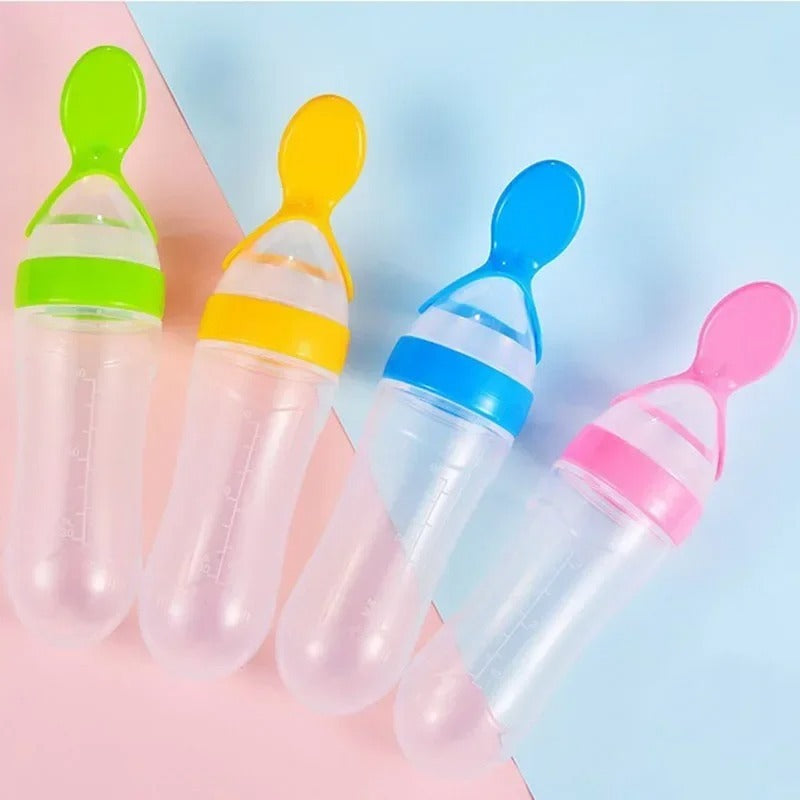 Silicone Baby Spoon Squeezing Feeding Bottle Feeder