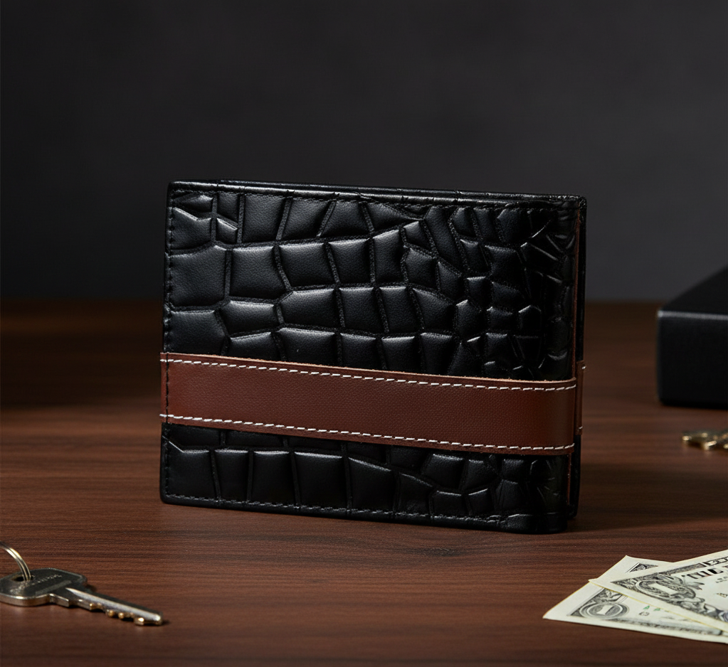 Men’s Croc-Texture Cow Leather Wallet