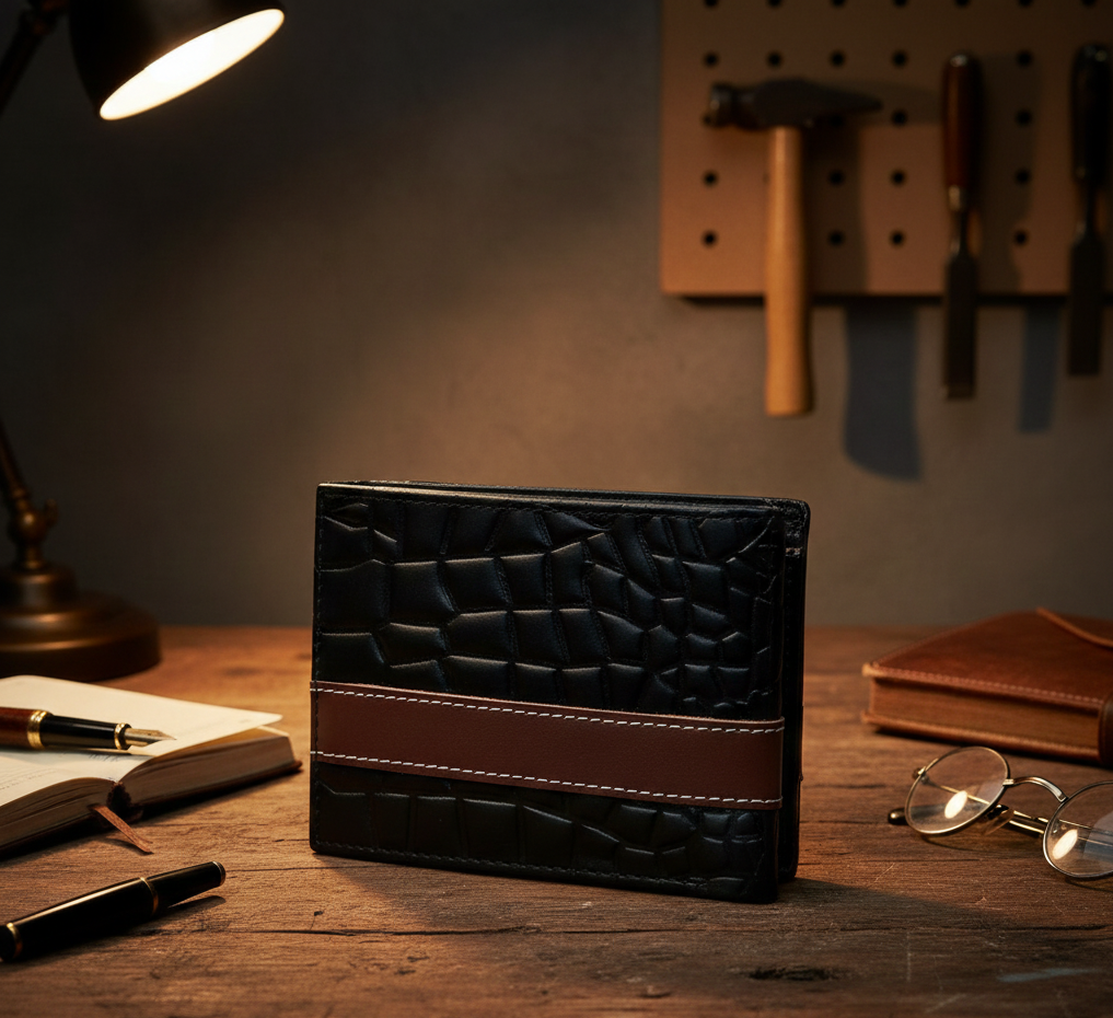 Men’s Croc-Texture Cow Leather Wallet